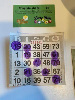 Whoot Whoot won bingo $5 coupon!