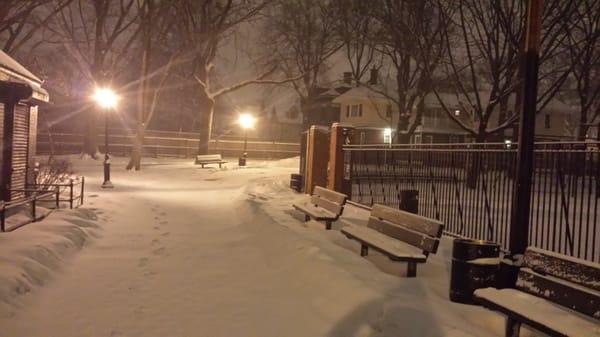 Highland park by the basketball courts in the winter