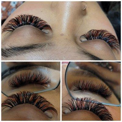 Red and black volume lashes extension