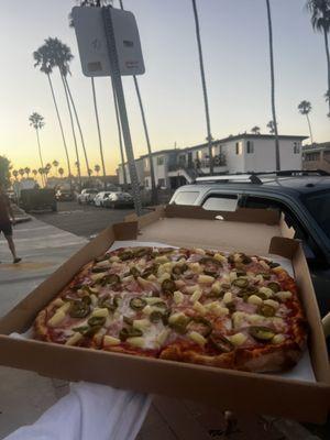 Hawaiian pizza with jalapeños