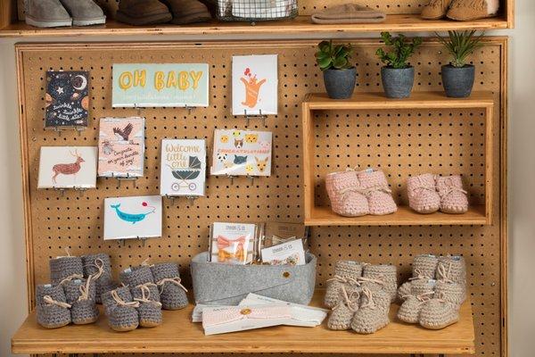 Need a baby shower gift? We have a great selection of cards and little booties to make you the hit of the party!