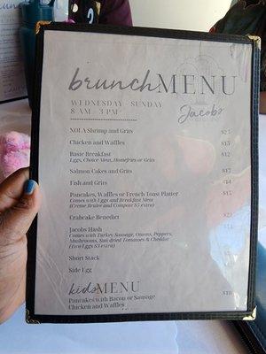 Brunch Menu, Wednesday - Sunday, 8am to 3pm