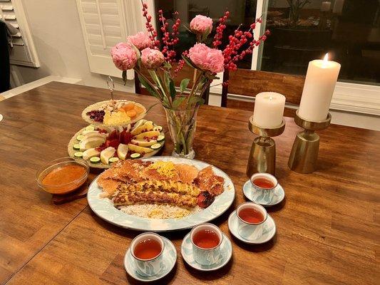 Chicken Koobideh Dinner & Gheimeh Tahdig to complete our little Yalda spread