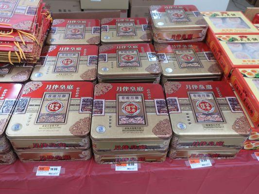 Moon cakes on display.