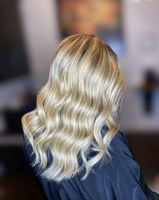 Invisible bead extensions and blonde balayage