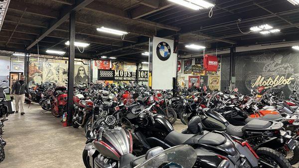 Lots of bikes inside to look at, but you won't be able to look long because the staff will be all over you.