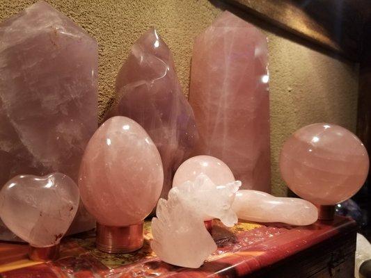 Rose quartz specimens