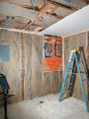 Drywall removed for one of our repeat clients. His man cave was smelling like mildew and mold