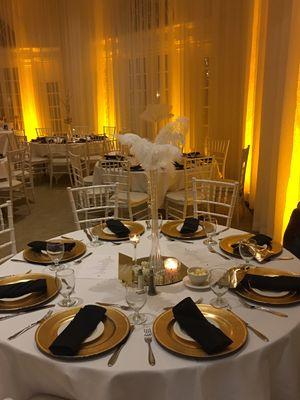 Uplighting in amber at the Vizcaya in Sacramento