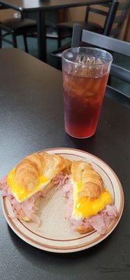 Egg, ham and cheese croissant.