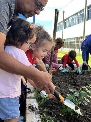 On Earth Day our grandparents help with planting and gardening.