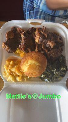 Oxtails Collard Greens baked macaroni and cheese corn bread