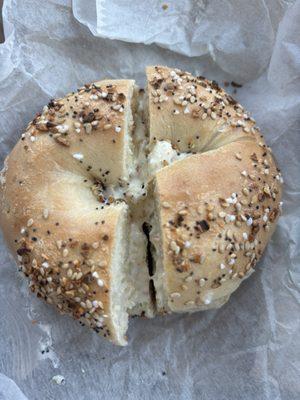 everything bagel toasted with olive pimento cream cheese