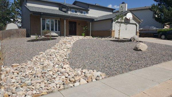 Xeriscaped except for couple bean shaped areas which were tide into existing irrigation system.