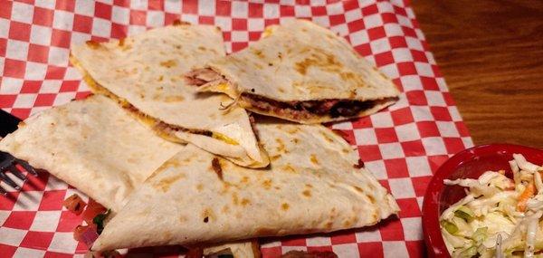 Bbq quesadilla and slaw.