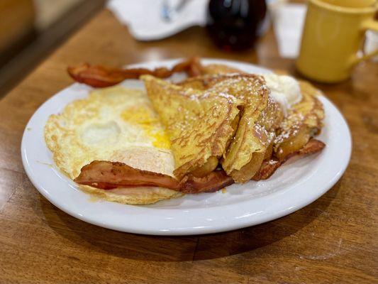 French Toast, eggs and bacon. Basic but solid.