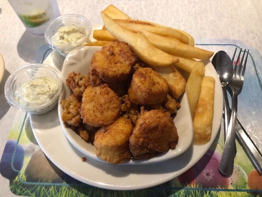 Fried Scallops and Clams in a very tiny dish for $28.99