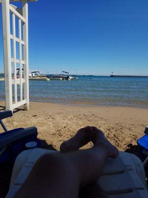 Bay view from the beach at the Tawas Bay Beach Resort in July 2018.