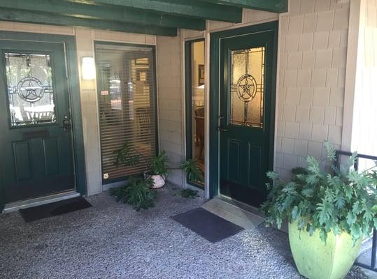 Client entrance into waiting area and reception desk