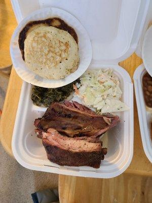 Pork ribs, coleslaw, turnip greens