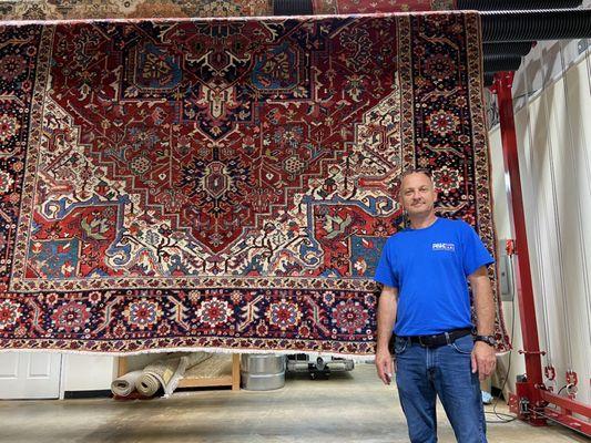 Earl helped to successfully clean this beautiful Heriz rug, for the Arrive Hotel.