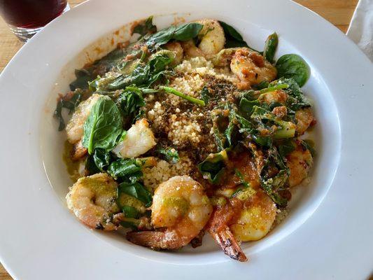 Saffron Prawns over Couscous with Vegetables and Chermoula