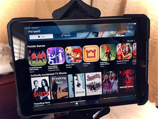 iPads with Streaming Services such  as Netflix available to our patients (upon request).