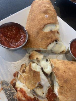 Pepperoni Stromboli with added mushrooms and onions