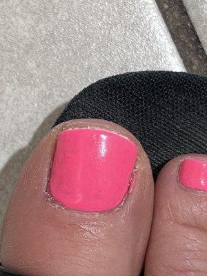 Sticky shellac, uneven color, rough edges.