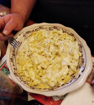 Fettucine and white cheese sauce. Not your run of the mill Alfredo! Amazing!