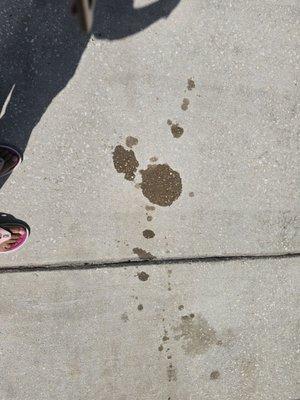 Oil stain left by the car of the technician.