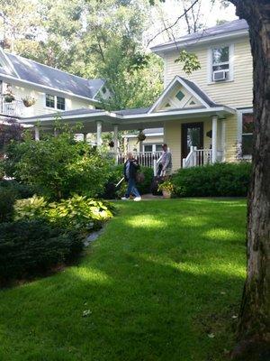 Breezeway between the addition to the left and the original home to the right.