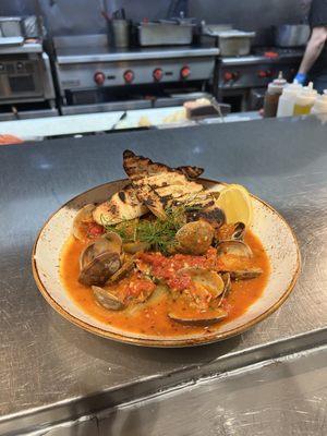 Puget Sound Manila Clams in a spicy tomato broth