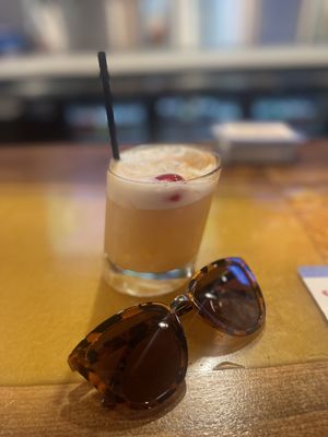 You're not tipsy, the glass is and they use a great house double rye whisky. Beat the heat with this refresher, egg white optional.