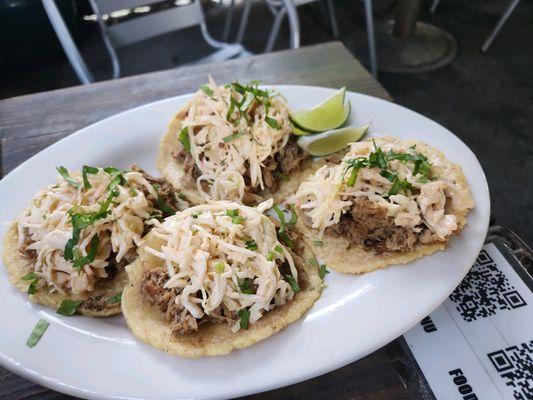 Taco Tuesday!!Carnitas, super- juicy! With spicy slaw HOMEMADE CORN TORTILLAS!!!! EXTREMELY YUMMY and filling, 2 and done!