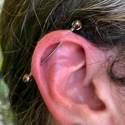 Industrial piercing with genuine tigers eye ends