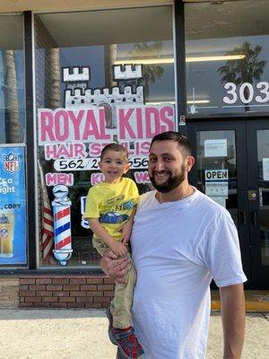 Father and son haircut.