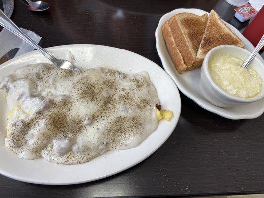 3 Egg Meat Lovers omelette, grits, & wheat toast