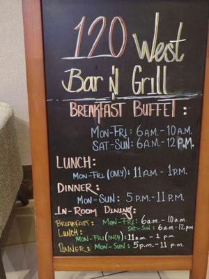 Meal times. Breakfast is a plentiful buffet (there is no menu).