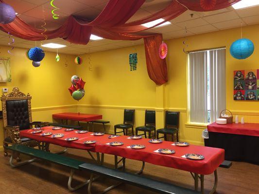 One of our two party rooms.. as always, all set up for you! Just show up. We do it all, you just show up and enjoy your special day!!