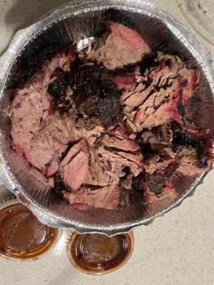 1 pound of Beef Brisket! 2 Spicy BBQ sauces.