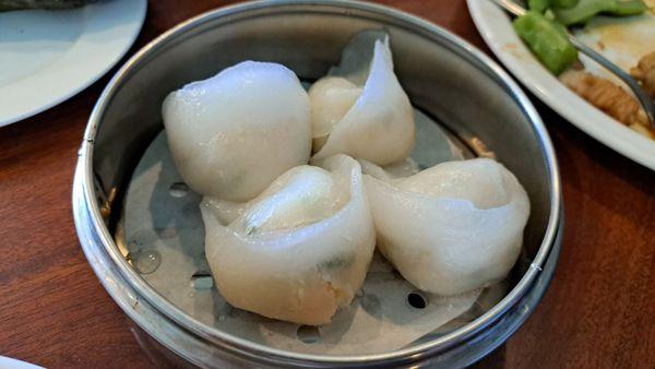 Scallop and shrimp dumpling. Expertly crafted and eagerly consumed.