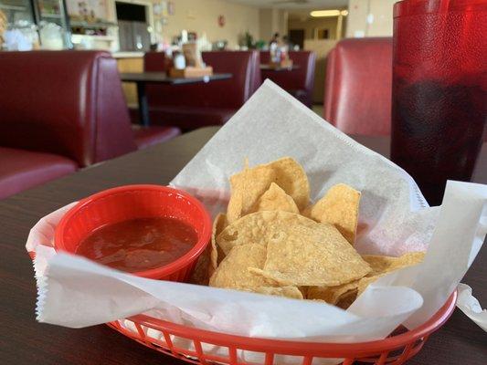 Homemade chip? Good with the hot sauce...spicey!