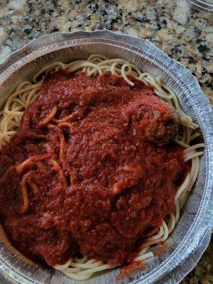 Spaghetti and 1 $4 meatball.  Yep, upcharge of $4 for 1 small meatball!!