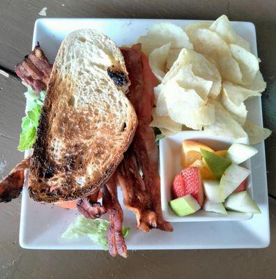 Toasted BLT on Sourdough, fresh fruit and potato chips