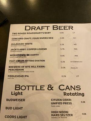 Beer menu