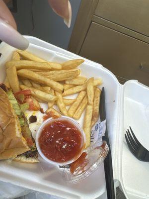 Bacon cheeseburger and fries. Soooo good