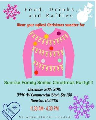 Ugly sweater Christmas Party!! Free food catered by Huey Magoos!! All are welcome!