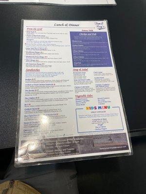 Lunch and Dinner menu