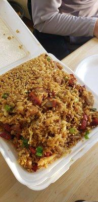 Chicken, roasted  pork and green onion fried rice